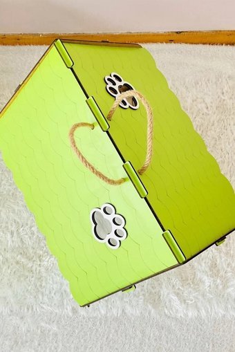 Mabel Dikdörtgen 2 Katlı İç Mekan Kedi Evi Beyaz-Yeşil