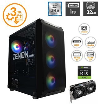 Zenon ZENON RAKS TR106 Harici GeForce RTX 3060 Intel Core i7 12700F 32 GB Ram 1 TB SSD Tower FreeDos Masaüstü Bilgisayar