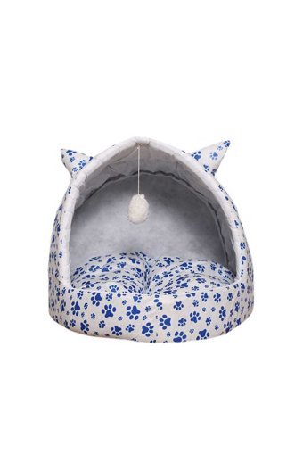 Beyzatex Yatak Yuvarlak İç Mekan Kedi Evi Beyaz-Mavi
