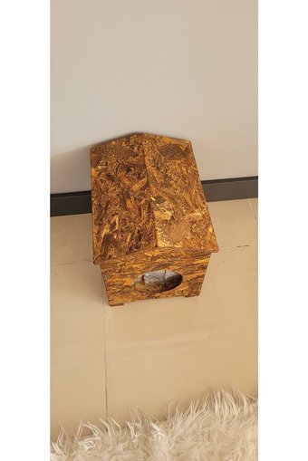 Zeki Möble Verikli Kare Su Geçirmez Dış Mekan Kedi Evi Ahşap Rengi