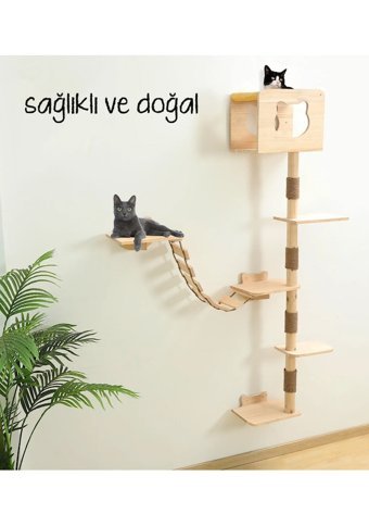 Woodbirds Su Geçirmez İç Mekan Kedi Evi Ahşap Rengi