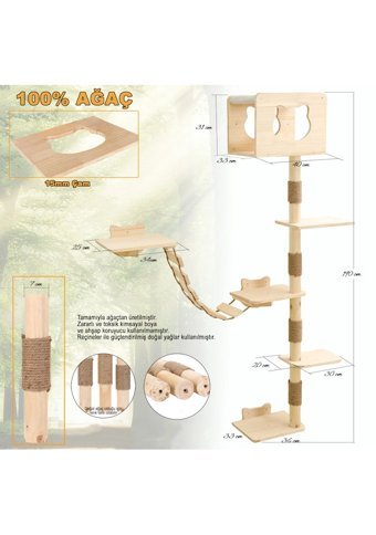Woodbirds Su Geçirmez İç Mekan Kedi Evi Ahşap Rengi