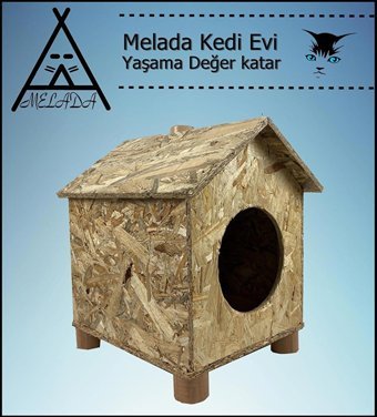 Melada 43x40x37 cm Dikdörtgen Su Geçirmez Dış Mekan Kedi Evi Ahşap Rengi