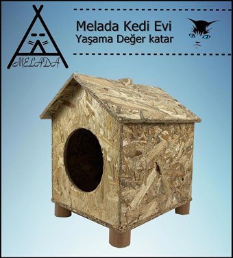 Melada 43x40x37 cm Dikdörtgen Su Geçirmez Dış Mekan Kedi Evi Ahşap Rengi