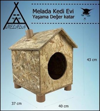 Melada 43x40x37 cm Dikdörtgen Su Geçirmez Dış Mekan Kedi Evi Ahşap Rengi