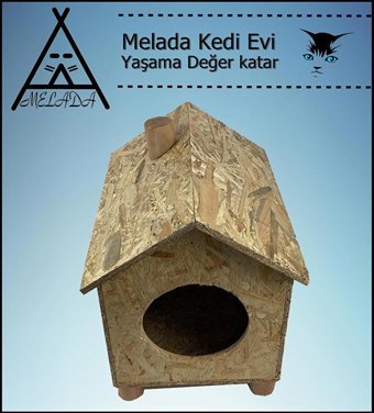 Melada 43x40x37 cm Dikdörtgen Su Geçirmez Dış Mekan Kedi Evi Ahşap Rengi