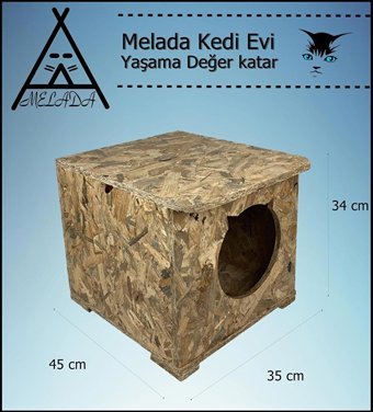 Melada 45x35x34 cm Dikdörtgen Su Geçirmez Dış Mekan Kedi Evi Ahşap Rengi