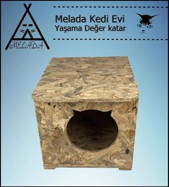 Melada 45x35x34 cm Dikdörtgen Su Geçirmez Dış Mekan Kedi Evi Ahşap Rengi