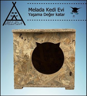 Melada 45x35x34 cm Dikdörtgen Su Geçirmez Dış Mekan Kedi Evi Ahşap Rengi