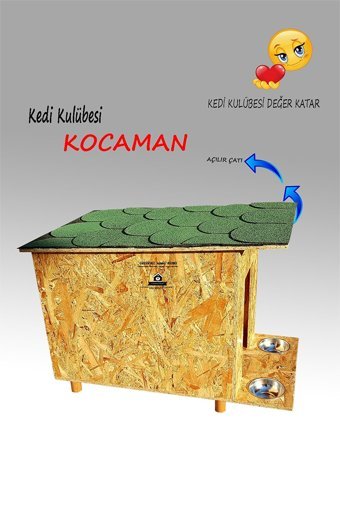 Kedigram Shingle Çatı Kaplamalı Dikdörtgen Su Geçirmez Dış Mekan Kedi Evi Ahşap Rengi