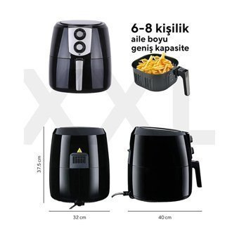 Kumtel Fastfryer XXL HAF-03 Airfryer 8.5 lt Tek Hazneli Yağsız Sıcak Hava Fritözü Siyah