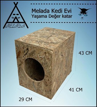 Melada 43x41x29 cm Dikdörtgen Su Geçirmez Dış Mekan Kedi Evi Ahşap Rengi