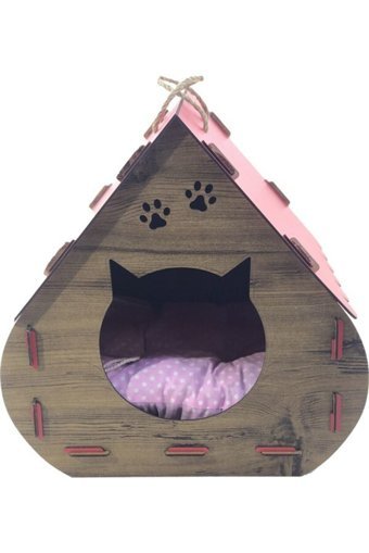 Life Hobi Dikdörtgen İç Mekan Kedi Evi Ahşap Rengi-Kırmızı
