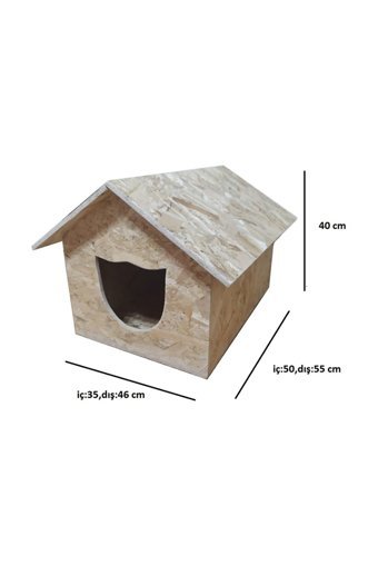 Ema Çatılı-Kedi Başlı Kapı Dikdörtgen Su Geçirmez Dış Mekan Kedi Evi Ahşap Rengi