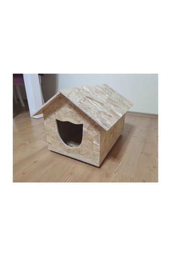 Ema Çatılı-Kedi Başlı Kapı Dikdörtgen Su Geçirmez Dış Mekan Kedi Evi Ahşap Rengi