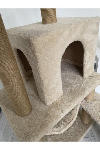 Nursoft B-07 Kare Hamaklı İç Mekan Kedi Evi Bej