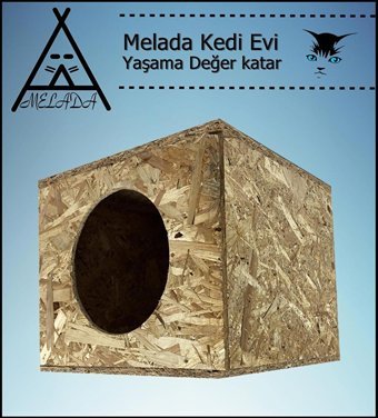 Melada 36x34x32 cm Kare Su Geçirmez Dış Mekan Kedi Evi Ahşap Rengi