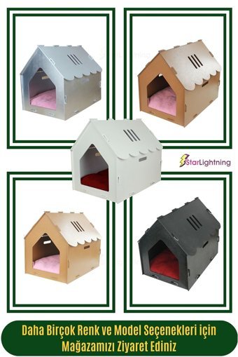 Starlightning Çatılı Çizgili Kare İç Mekan Kedi Evi Beyaz