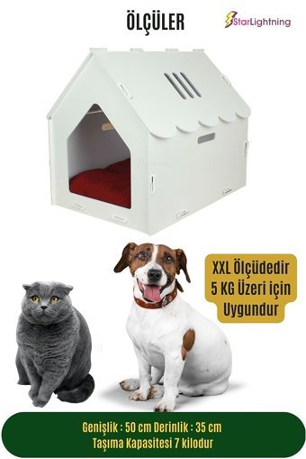 Starlightning Çatılı Çizgili Kare İç Mekan Kedi Evi Beyaz