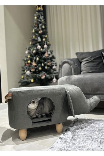 Zooturak Fil Rokka Dikdörtgen Su Geçirmez İç Mekan Kedi Evi Antrasit