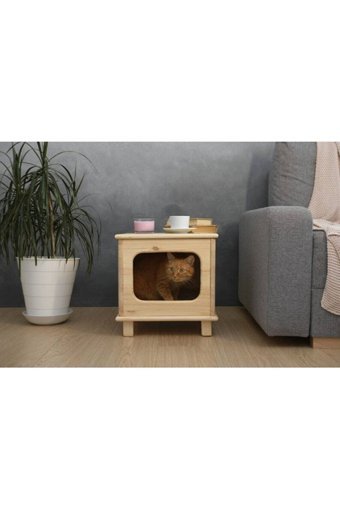 Naturbird Kare İç Mekan Kedi Evi Ahşap Rengi
