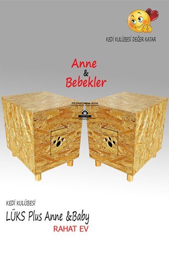 Lüks LÜKS PLUS - Anne ve Bebekler Dikdörtgen Su Geçirmez Dış Mekan Kedi Evi Ahşap Rengi