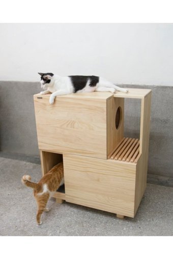 Latanwood Dikdörtgen 2 Katlı İç Mekan Kedi Evi Ahşap Rengi