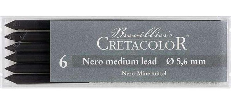Cretacolor Nero Medium 5.6 mm 6'lı Siyah Kalem Ucu 1 Adet
