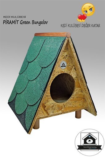 Kedigram Piramit Villa Greenroof Shingle Kaplama Üçgen Su Geçirmez Dış Mekan Kedi Evi Ahşap Rengi