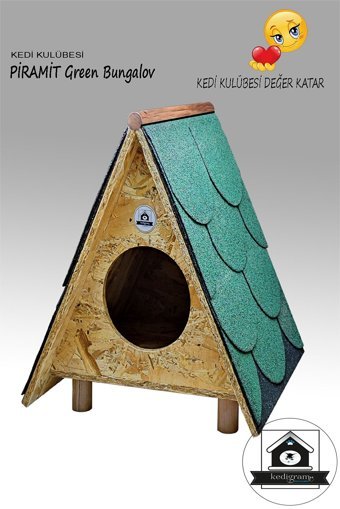 Kedigram Piramit Villa Greenroof Shingle Kaplama Üçgen Su Geçirmez Dış Mekan Kedi Evi Ahşap Rengi