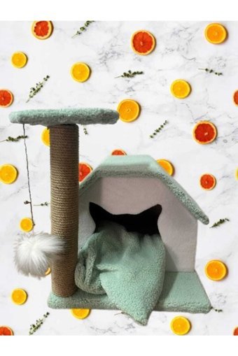 Patieviatölyesi Kare İç Mekan Kedi Evi Beyaz-Mavi