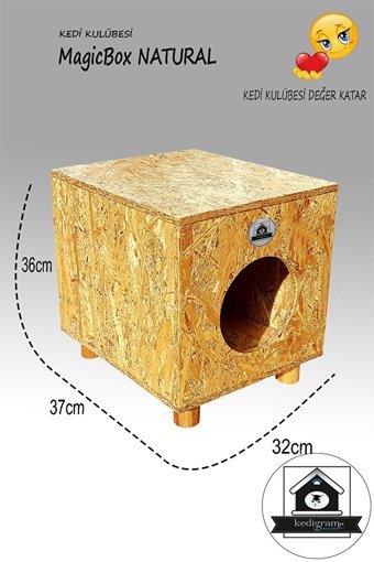 Magicbox Magicbox Natural Dikdörtgen Su Geçirmez Dış Mekan Kedi Evi Ahşap Rengi