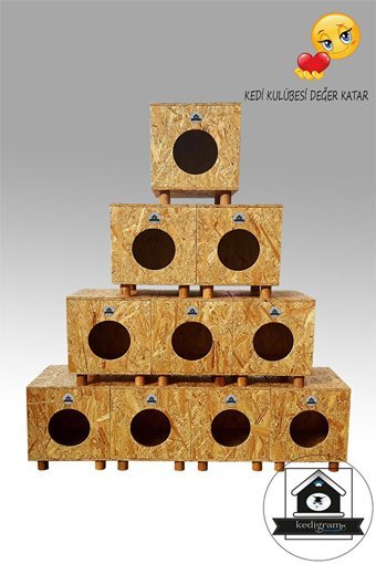 Magicbox Magicbox Natural Dikdörtgen Su Geçirmez Dış Mekan Kedi Evi Ahşap Rengi