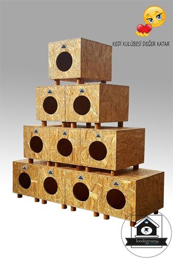 Magicbox Magicbox Natural Dikdörtgen Su Geçirmez Dış Mekan Kedi Evi Ahşap Rengi