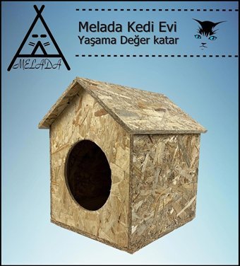 Melada 40x35x30 cm Dikdörtgen Su Geçirmez Dış Mekan Kedi Evi Ahşap Rengi