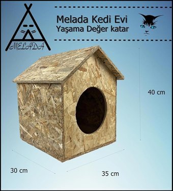 Melada 40x35x30 cm Dikdörtgen Su Geçirmez Dış Mekan Kedi Evi Ahşap Rengi