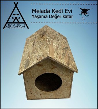 Melada 40x35x30 cm Dikdörtgen Su Geçirmez Dış Mekan Kedi Evi Ahşap Rengi