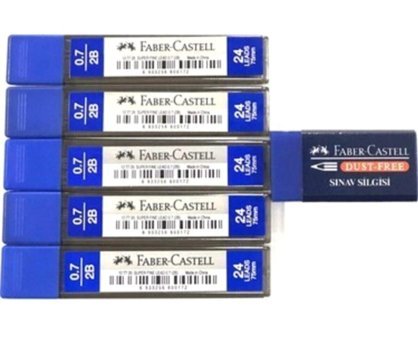 Faber-Castell 2B 0.7 mm 24'lü Gri Kalem Ucu + 5 Adet Sınav Silgisi