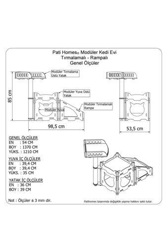 Patihomes Modüler Kare İç Mekan Kedi Evi Çok Renkli