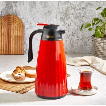 Mamma Flores Cam 1.5 lt Çaydanlık Termos Kırmızı
