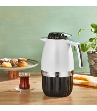 Mamma Krom Kulp Cam 2 lt Çaydanlık Termos Beyaz