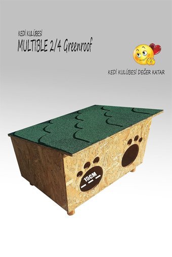 Kedigram Multible Greenroof Dikdörtgen Su Geçirmez Dış Mekan Kedi Evi Ahşap Rengi