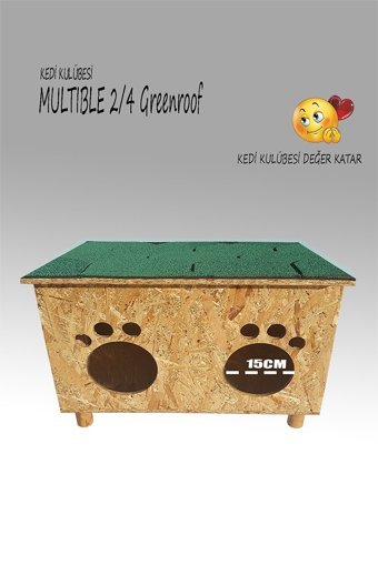 Kedigram Multible Greenroof Dikdörtgen Su Geçirmez Dış Mekan Kedi Evi Ahşap Rengi