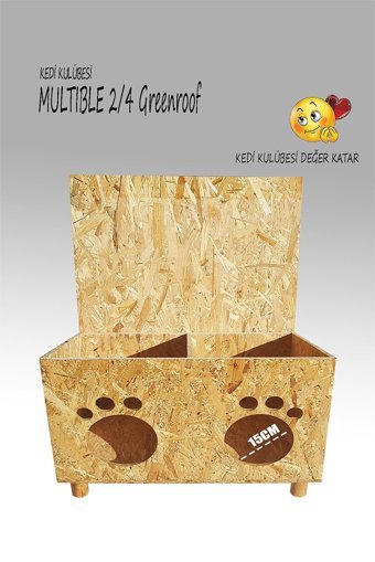 Kedigram Multible Greenroof Dikdörtgen Su Geçirmez Dış Mekan Kedi Evi Ahşap Rengi