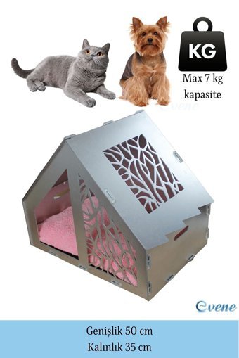 Evene Seperatör Dikdörtgen İç Mekan Kedi Evi Gümüş