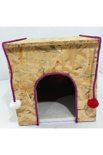 Kumsshop Kare Su Geçirmez Dış Mekan-İç Mekan Kedi Evi Ahşap Rengi