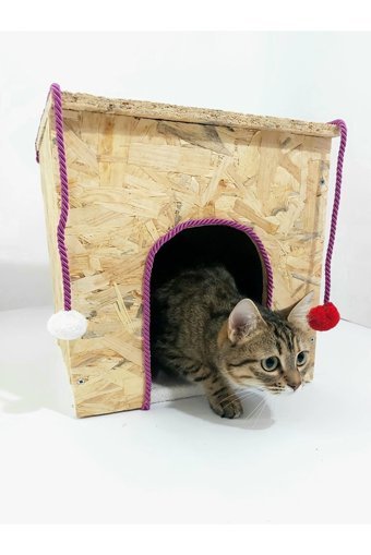 Kumsshop Kare Su Geçirmez Dış Mekan-İç Mekan Kedi Evi Ahşap Rengi