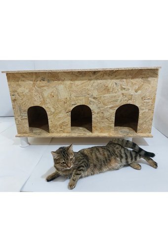 Kumsshop Çoklu Dikdörtgen Su Geçirmez Dış Mekan Kedi Evi Ahşap Rengi