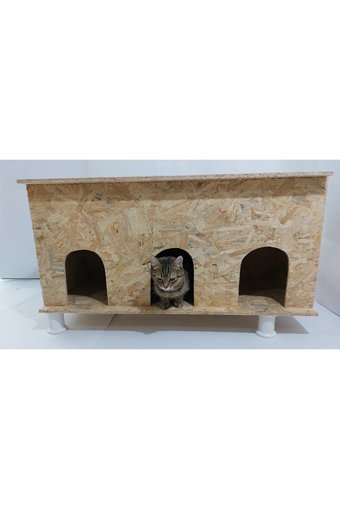 Kumsshop Çoklu Dikdörtgen Su Geçirmez Dış Mekan Kedi Evi Ahşap Rengi