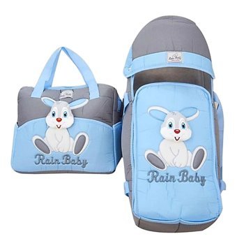 Rain Baby Tavşan Taşıma Askılı Portbebe+Bakım Çantası Gri-Mavi